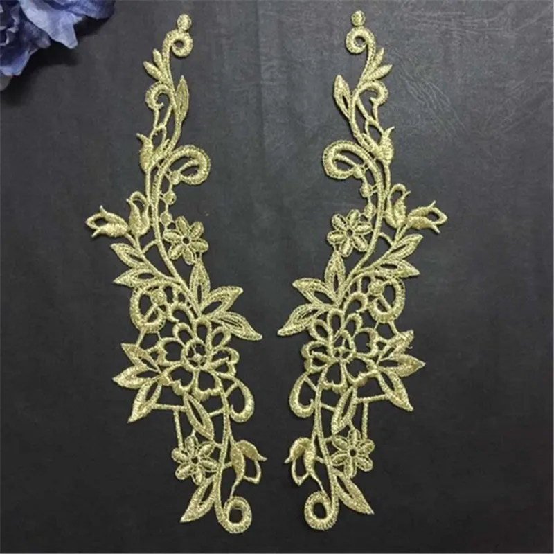 5 пар 24х7 см золотые свадебные платья с цветочной вышивкой вышитые кружевные