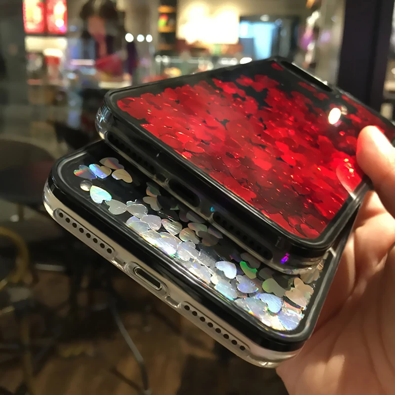 Для iphone 8 plus чехол с блестящим сердечком и динамическим жидким покрытием для iPhone7