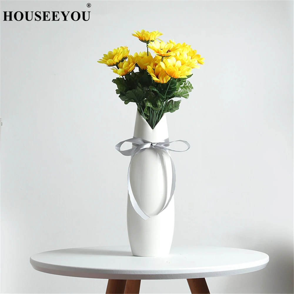 Керамическая ваза с геометрическим узором креативная белая для цветов