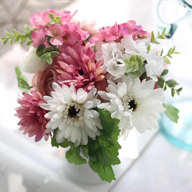 

Artificial Silk Flowers Gerbera Bouquet Home Decor Wedding Accessories Decoration Bridal Hydrangea Display Branch