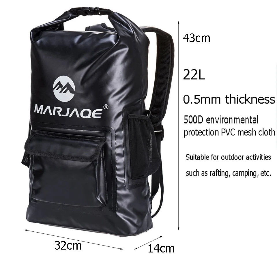 22L Camping Backpack Waterproof Dry Bag Swimming Bucket Storage for River Rafting Boating Kayaking Canoeing Outdoor Sports Bag