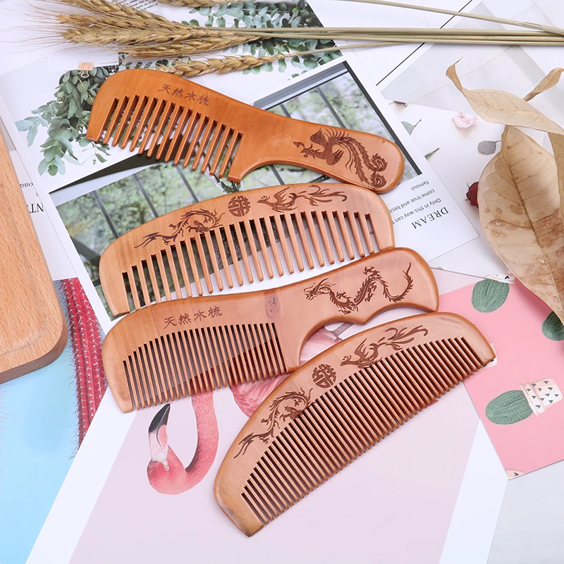 

1pcs Hair Care Natural Peach Wood Comb Close Teeth Anti-static Head Massage Wooden Tools Beauty Accessories