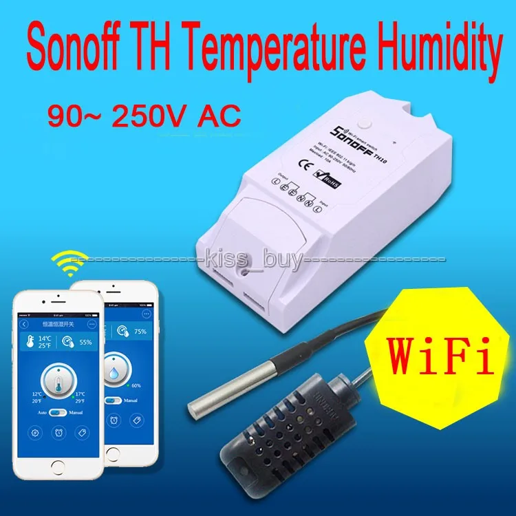 Беспроводной смарт-выключатель Sonoff 16 А Wi-Fi контроль температуры и влажности |