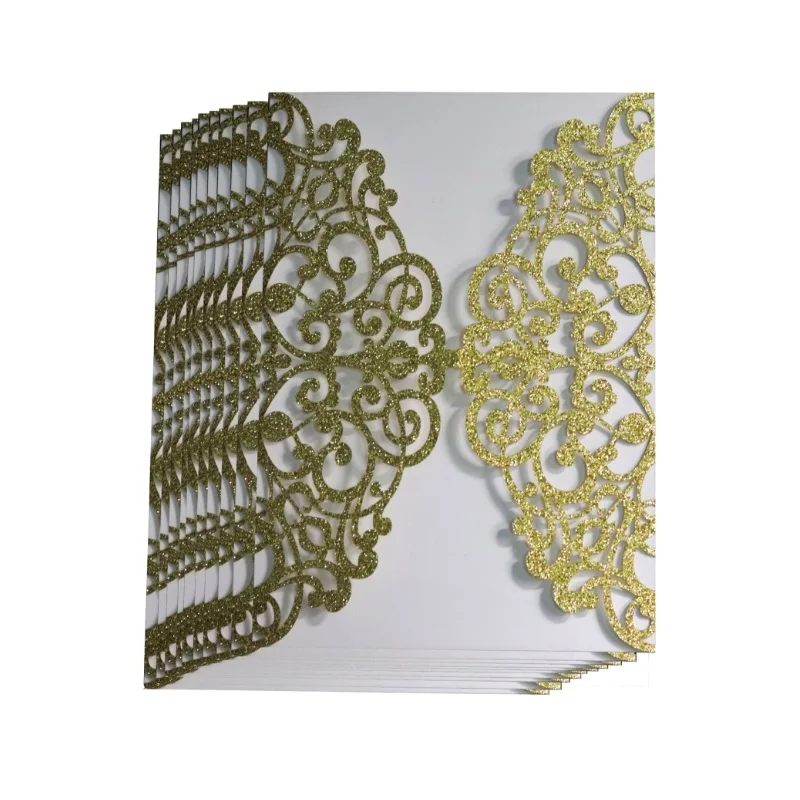 

10pcs Gold Glitter Laser Cut Invitations Card Covers Lace Hollow Greeting Cards Invites Party 3 Colors only Invitation covers