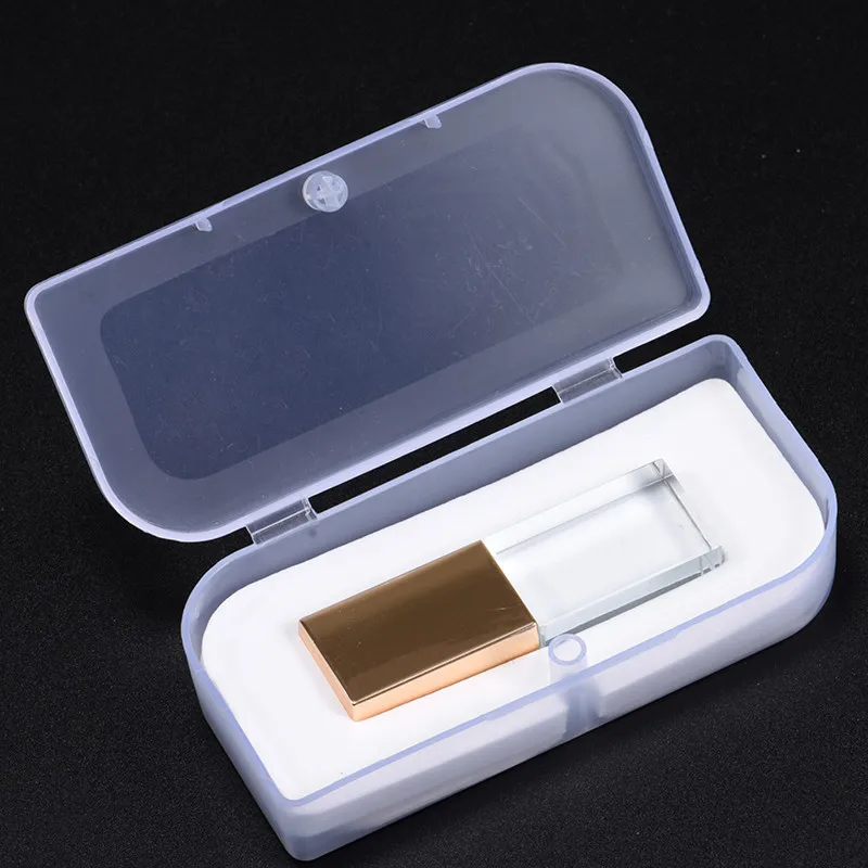 gold with box Модный Кристальный USB флеш-накопитель, изготовленный на заказ, 3D логотип, USB 2,0, 4G, 16G, 32 GB, 64 GB, стильный свадебный подарок, флешка(более 10 шт, бесплатный логотип - Цвет: gold with box