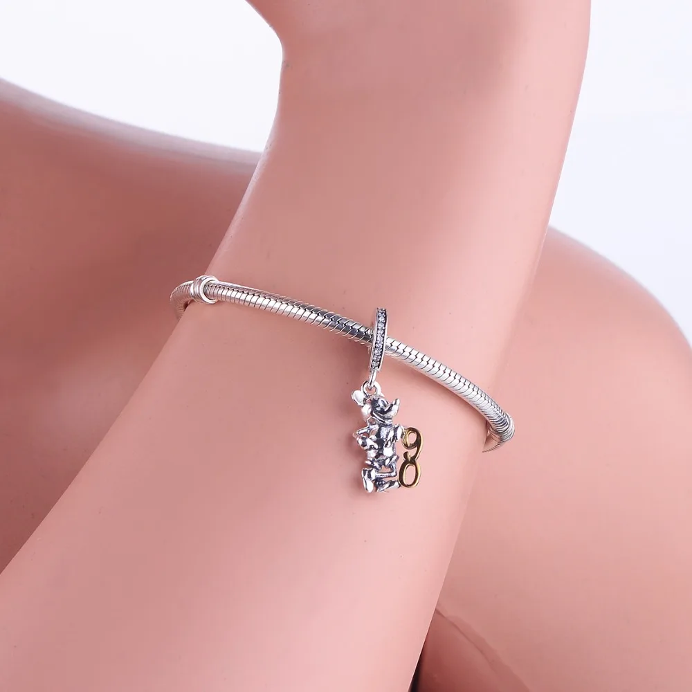 Прозрачный розовый кристалл Микки лук Минни Клип Фиксатор бисера Подходит Pandora талисманы браслет 925 пробы серебряные ювелирные изделия Berloque