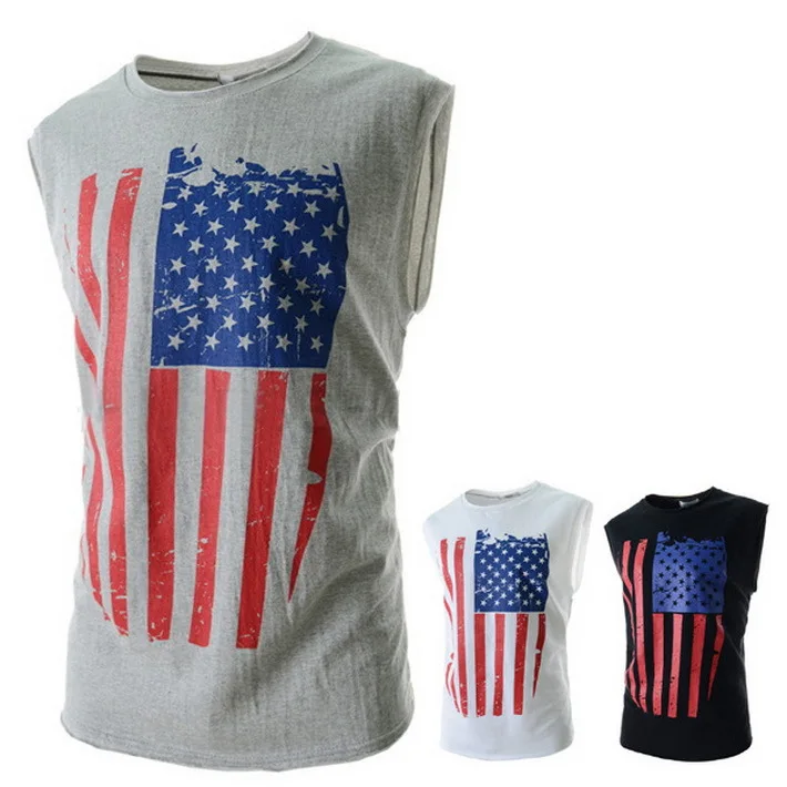 2015 Summer Style Men American Flag Print Fitness T Shirt Man Short Sleeve O-Neck Cotton Sport Hip Hop Tees Camisa Masculina | Мужская