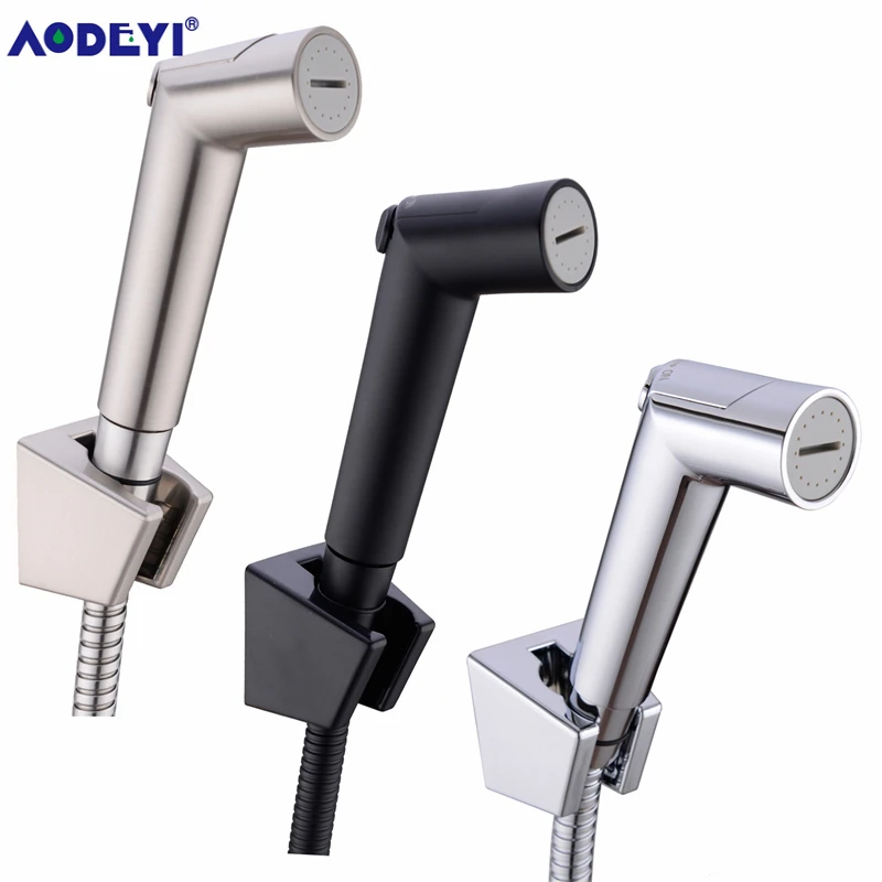 Toilet Bathroom Hand Held Bidet Spray Diaper Shower Sprayer Set Flow ABS Control Portable Shattaf Jet Douche kit Black/Chrome