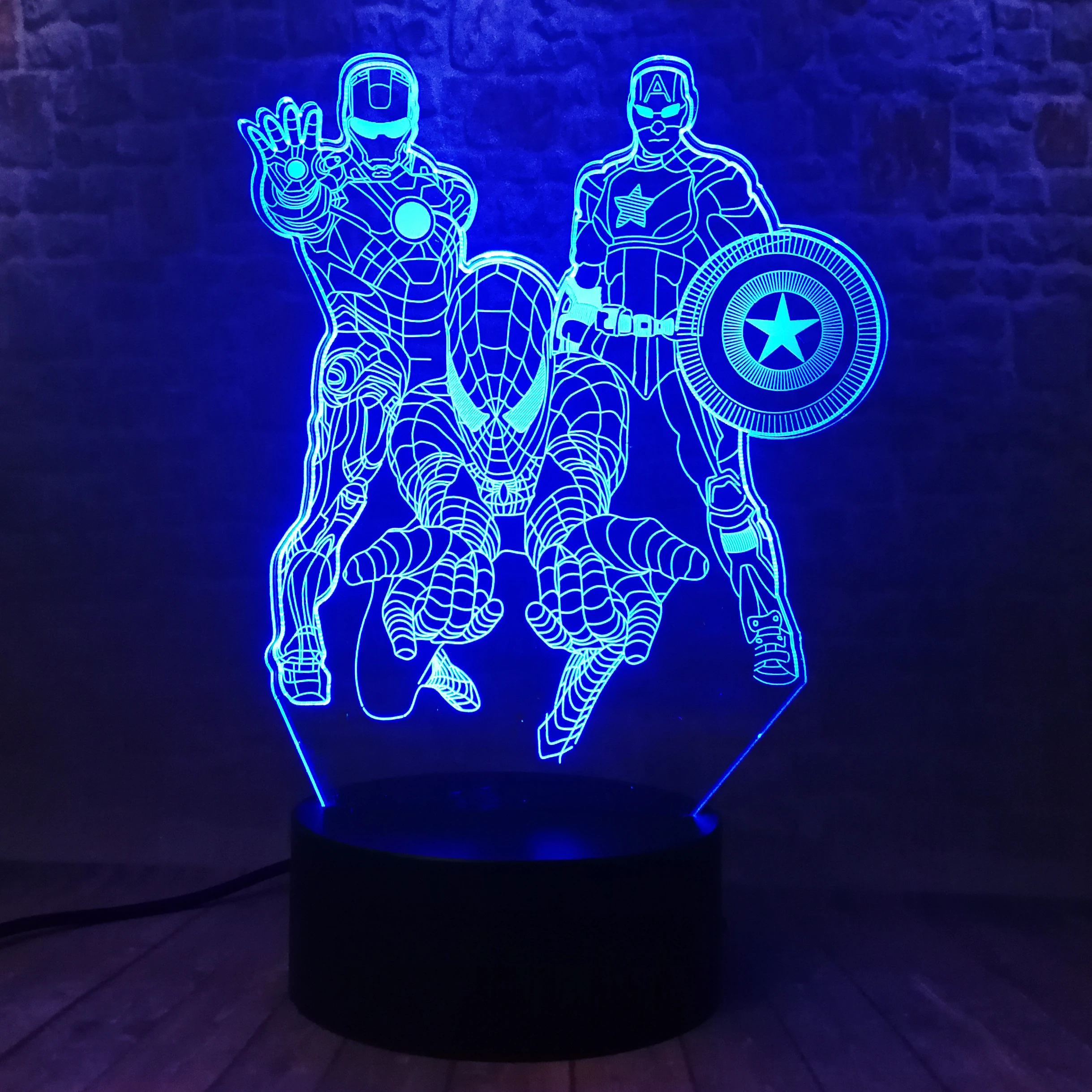Amroe 3D Marvel Heroes ночные светильники для детей 7 цветов светодиодный Иллюзия спальня настольная лампа Человек-паук Капитан Америка, Железный человек подарки