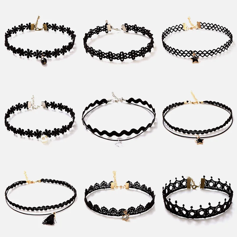 11PCS Fashion Pretty Girls Black Multi-Layer Lace Chains Necklace Kids Exquisite Gothic Stretch Choker Jewelry Children Necklace image 4