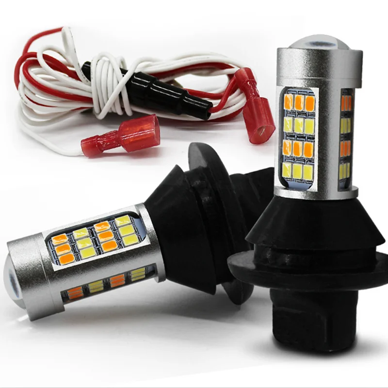 2 шт. светодиодный 1156 BA15S BAU15S P21W PY21W светодиодный 42SMD T20 7440 W21W поворотные сигнальные огни DRL двойной Цвет Автомобильная лампочка 12V для автомобильных фар