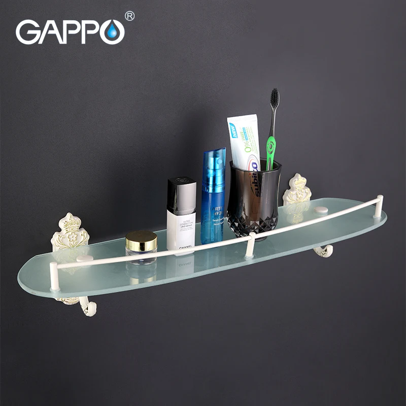 

Настенные полки для ванной GAPPO G3507, стеклянная полка для ванной комнаты, аксессуары из двух крючков, 1 комплект