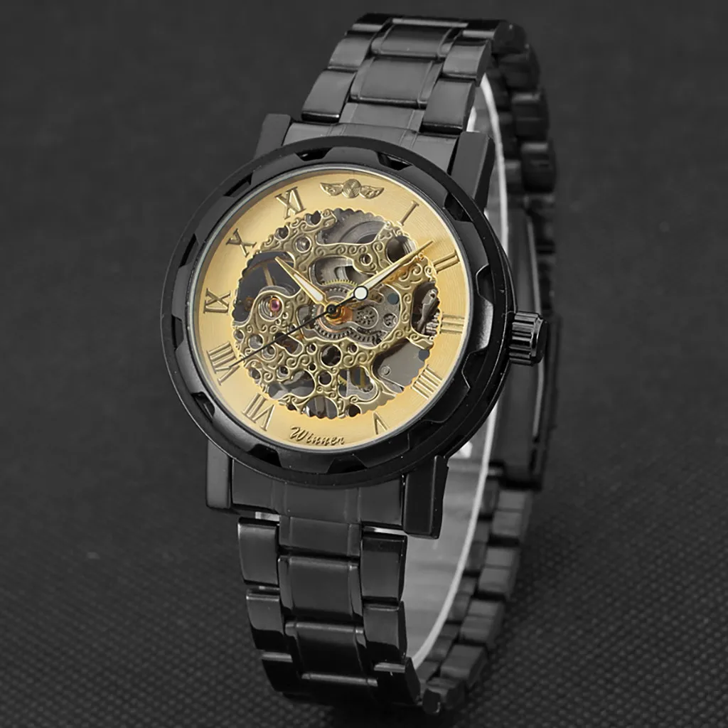 T WINNER Men's Steel Belt Mechanical Watches Hollow Luxury Design Business Fashion Men Wristwatch Clock Watch Man zegarek meski|Мужские