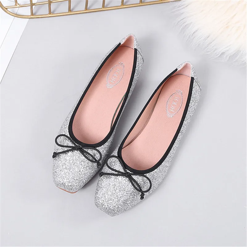 2019 Spring Summer New Women Flats Shallow Square Toe Leopard Bling Slip On Ballet Causal Fashion Ladies Shoes XWD7657 | Обувь