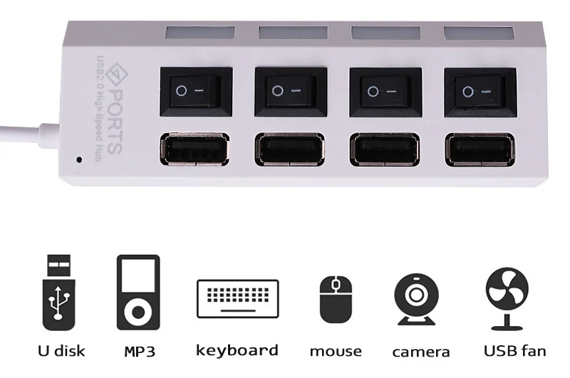 4 порта микро usb-хаб высокоскоростной разветвитель 480 Мбит/с USB 2,0 концентратор светодиодный с 4 переключателями ВКЛ/ВЫКЛ для планшета, ноутбука