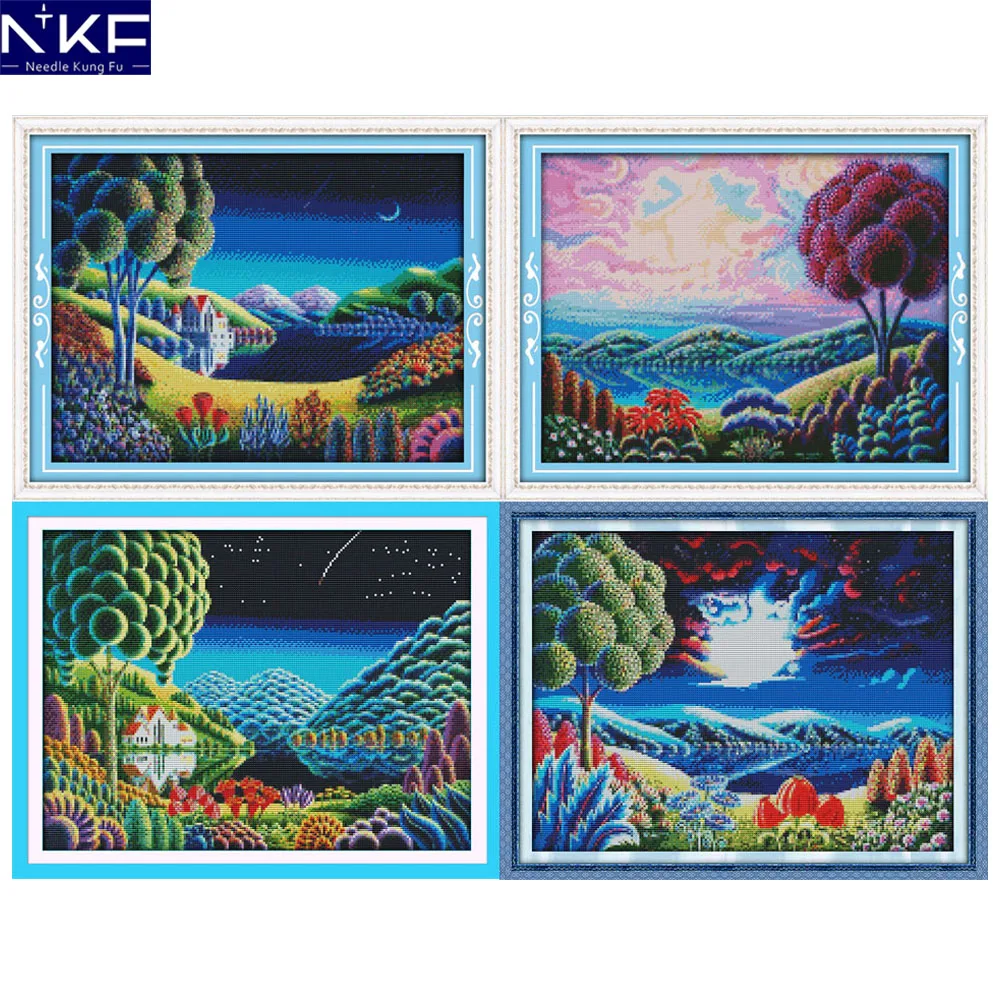 

NKF Fantastic Scenery Chinese Cross Stitch Pattern 14CT 11CT DIY Kits Needlework Embroidery Cross Stitch Sets for Home Decor