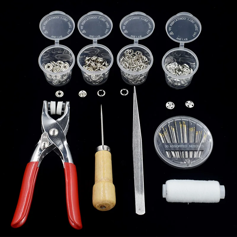 

1pc Plier+1set sewing+50sets 9.5mm Prong Snap Buttons Fasteners Press Studs Poppers Buckle+20sets Children's clothing buttons