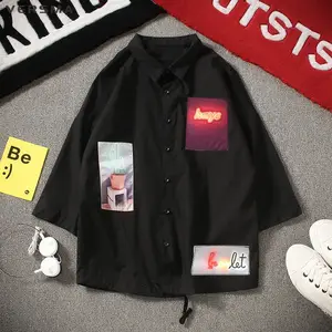 VERSMA 2019 японский Harajuku BF хлопковые комплекты с принтом в виде героев мультфильма мужские рубашки для мальчиков летняя повседневная одежда в стиле хип-хоп свободный мужской рубашки 5XL