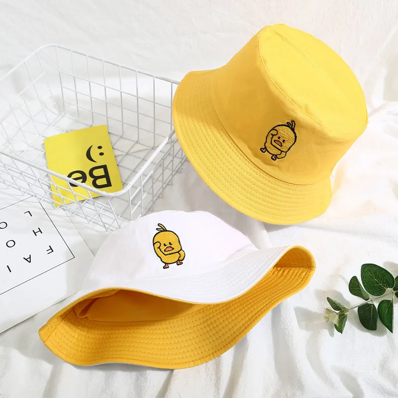 Новинка, шапка в рыбацком стиле с надписью «Little Yellow Duck», двусторонняя Повседневная модная кепка в стиле хип-хоп, Кепка с козырьком для мужчин и женщин, летняя Панама
