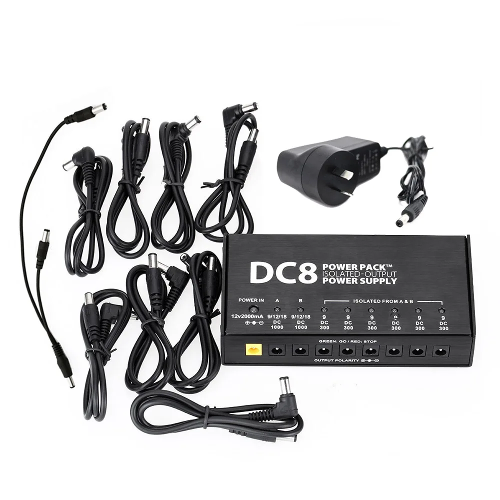 VITOOS DC8 портативный Электропитание для гитарных эффектов 8 изолированных выходов 6 ходовых 9V 2 ходовых регулируемых 9V 12V 18V