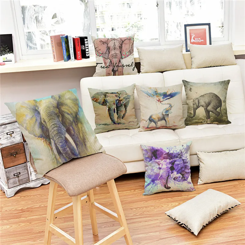 Love animals elephant leo colorful painting Pillow case Cushion Cover sofa hotel club coffee shop chair home Decorations gift | Дом и сад