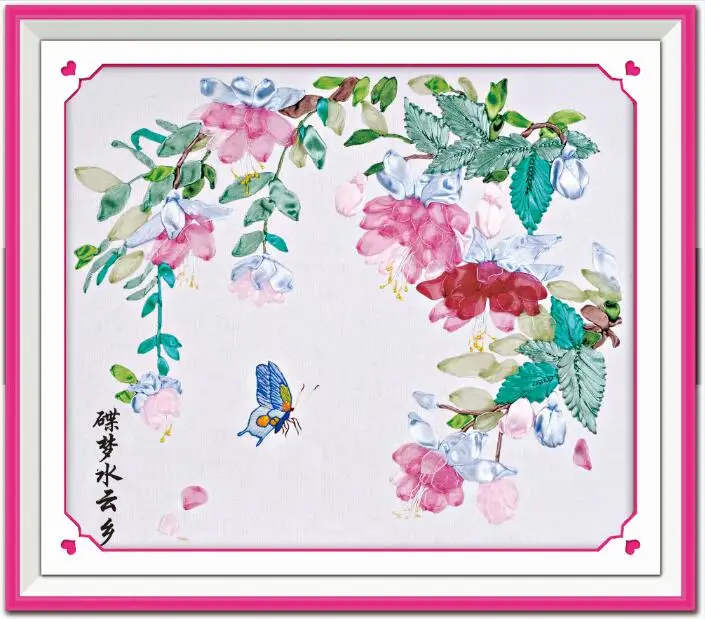 

56x50cm Butterfly fly Yi Cai Ribbon embroidery kit stain painting set handcraft kit DIY handmade needlework art home decor
