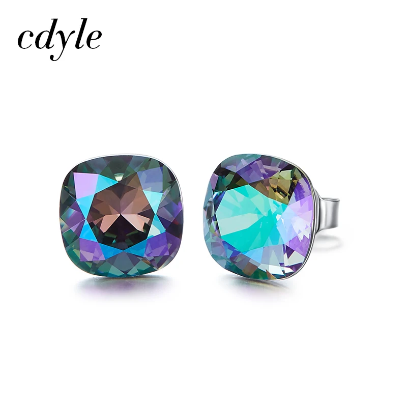 Green Cdyle 925 пробы Серебряные Серьги Квадратные украшенные кристаллами серьги для женщин подарок крошечные простые ювелирные изделия - Окраска металла: Green
