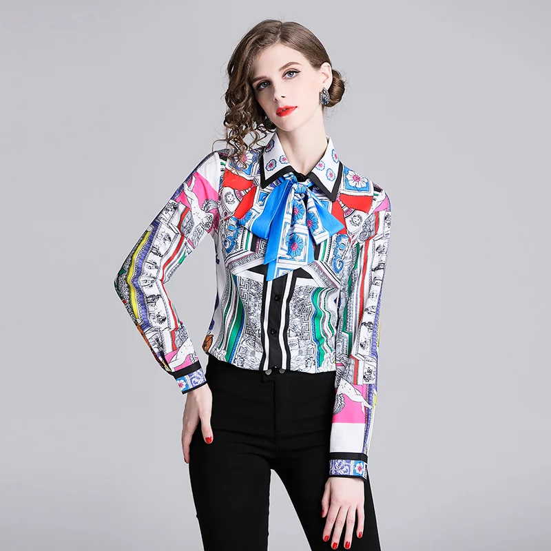 New Spring Gray Fashion Patchwork printing summer blouse 2019 Women Clothes Sexy long Shirt Korean Elegant Femme |