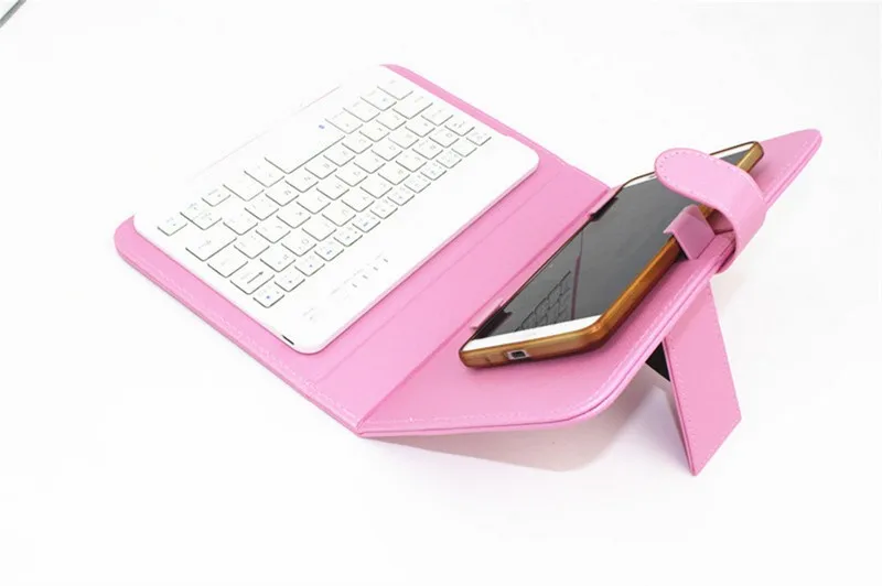 pink Универсальный кожаный беспроводной чехол с клавиатурой для iPhone xs max xr Apple android, защитный чехол для мобильного телефона с Bluetooth клавиатурой - Цвет: pink