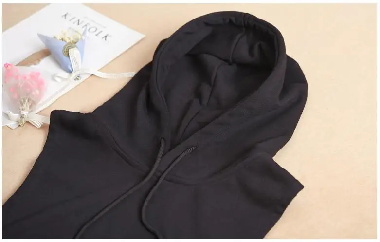 Модный черный свитер с капюшоном и фальш-воротником для девочек универсальный на