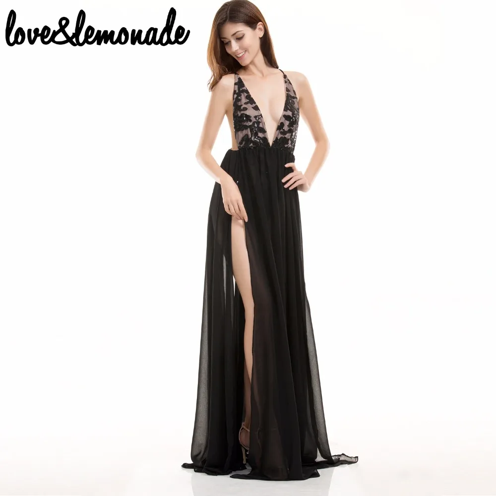 Длинное платье с v-образным вырезом и пайетками Love &amp Lemonade TB 9715 | Женская одежда