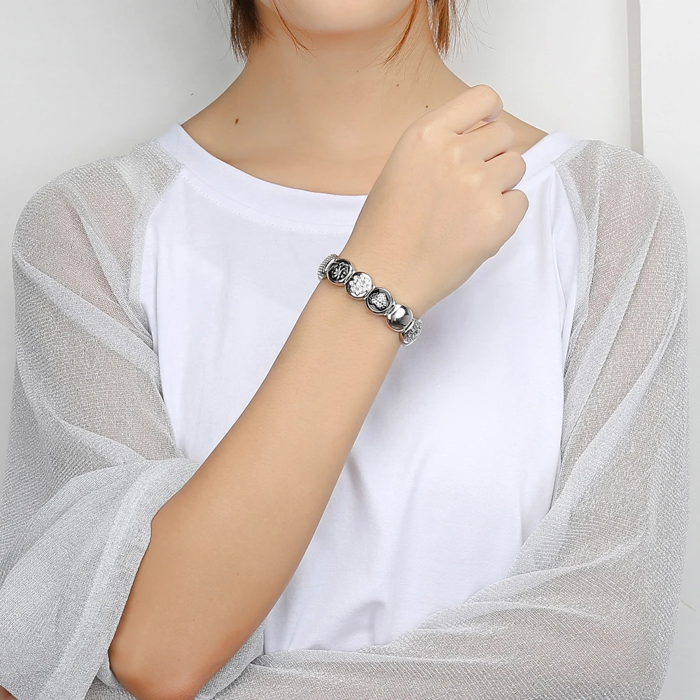 Женский эластичный браслет Cremo модульный с цирконием и цветами | Украшения