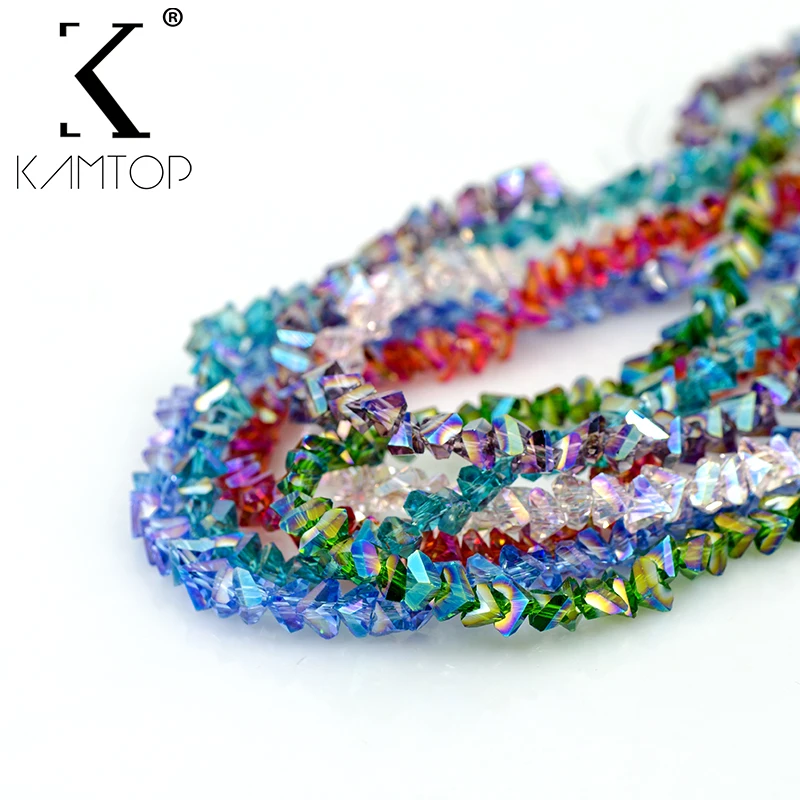 KAMTOP Новые 6 мм 95 шт./лот AB цветные стеклянные треугольные кристаллы свободные для