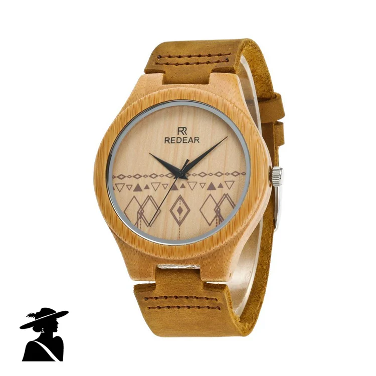 Women REDEAR Luxury Brand Couples Bamboo Carbide Watches Half Patterns Dial Face Famous Brand Quartz Watch - Цвет: Women