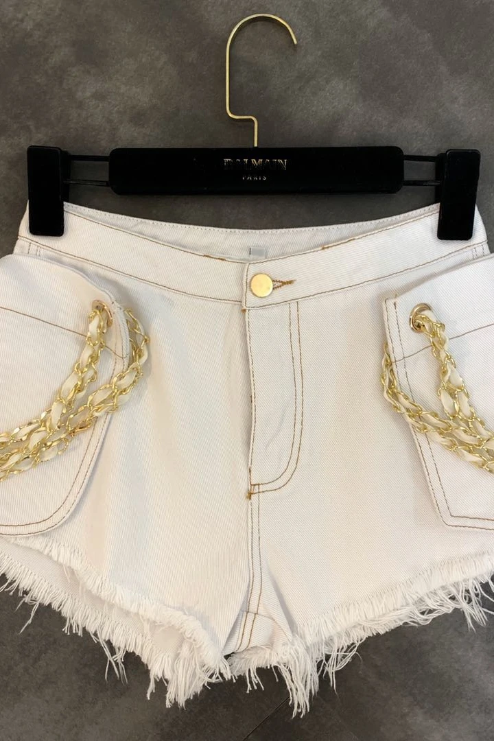 2019 летние новые джинсовые шорты с карманами и цепочкой для маленьких женщин |