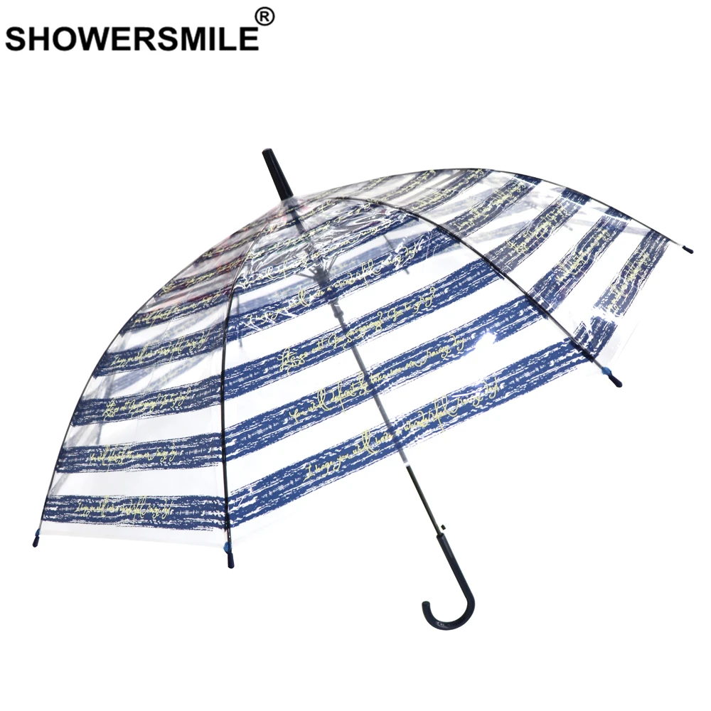 SHOWERSMILE прозрачный зонтик дождь женский автоматический синий белый полосатый