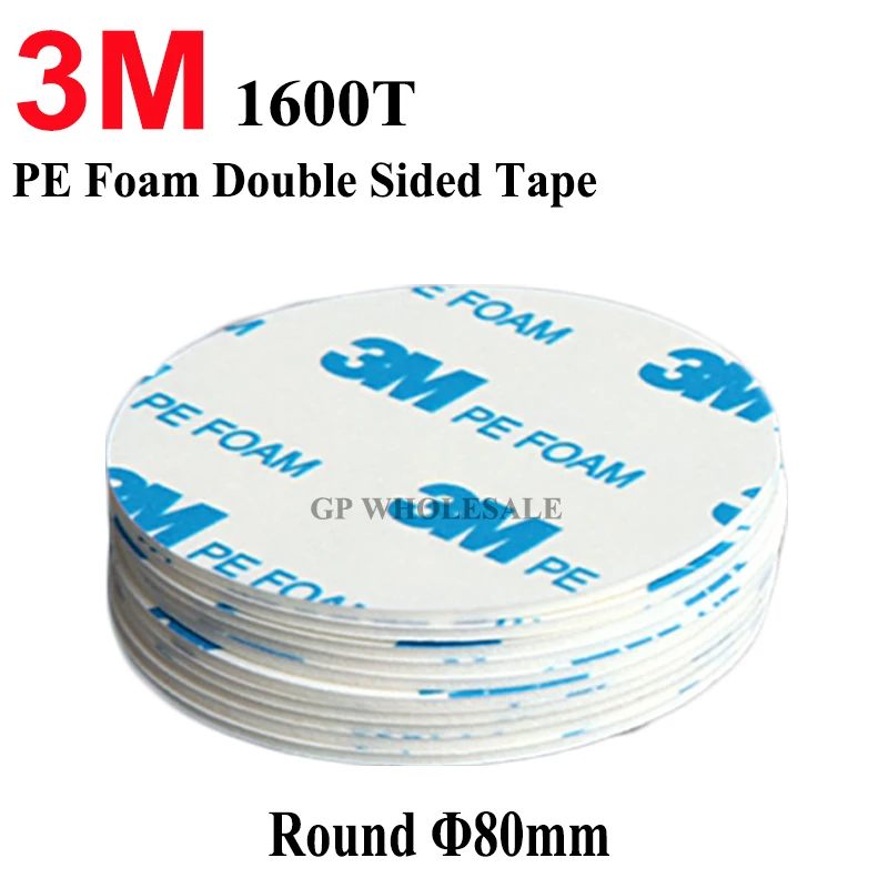 

5pcs 3M 1600T White Double Sided Adhesive PE Foam Tape 1.1mm x 80mm Round