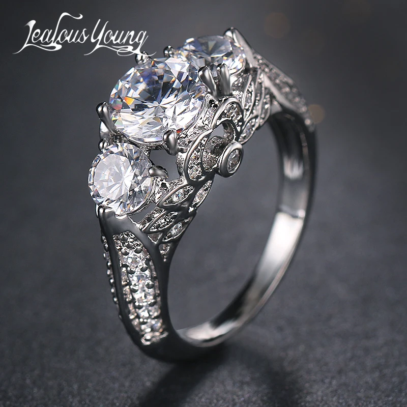 Роскошное 3 большое кубическое циркониевое обручальное кольцо для женщин с