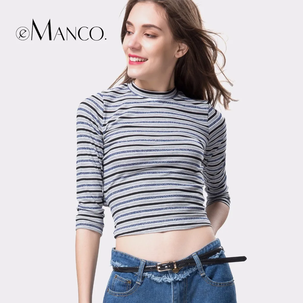 e-Manco new casual summer women stripes design Slim long-sleeved T-shirt Tops | Женская одежда