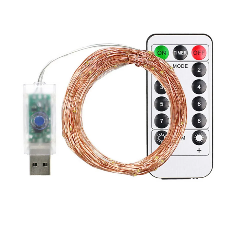 5v usb 8 mode Рождественский светильник 5/10 м водонепроницаемый Сказочный светильник с дистанционным управлением s USB на батарейках украшение 8 режимов светодиодный Таймер цепь медный провод - Испускаемый цвет: 5v usb 8 mode