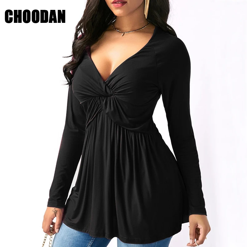 Женские рубашки сексуальные топы с глубоким v образным вырезом и длинными