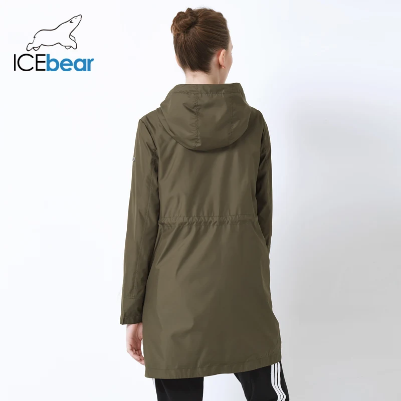 ICEbear Осенняя Новая женская ветровка с капюшоном Женская куртка модная повседневная женская одежда свободная длинная одежда GWF19023I