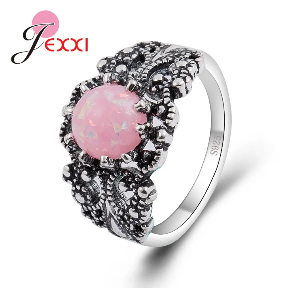 

Promotion Vintage Ring for Women Female Retro 925 Sterling Silver Hollow Out Wedding Band Fire Opal Stone Statement Punk Jewelry