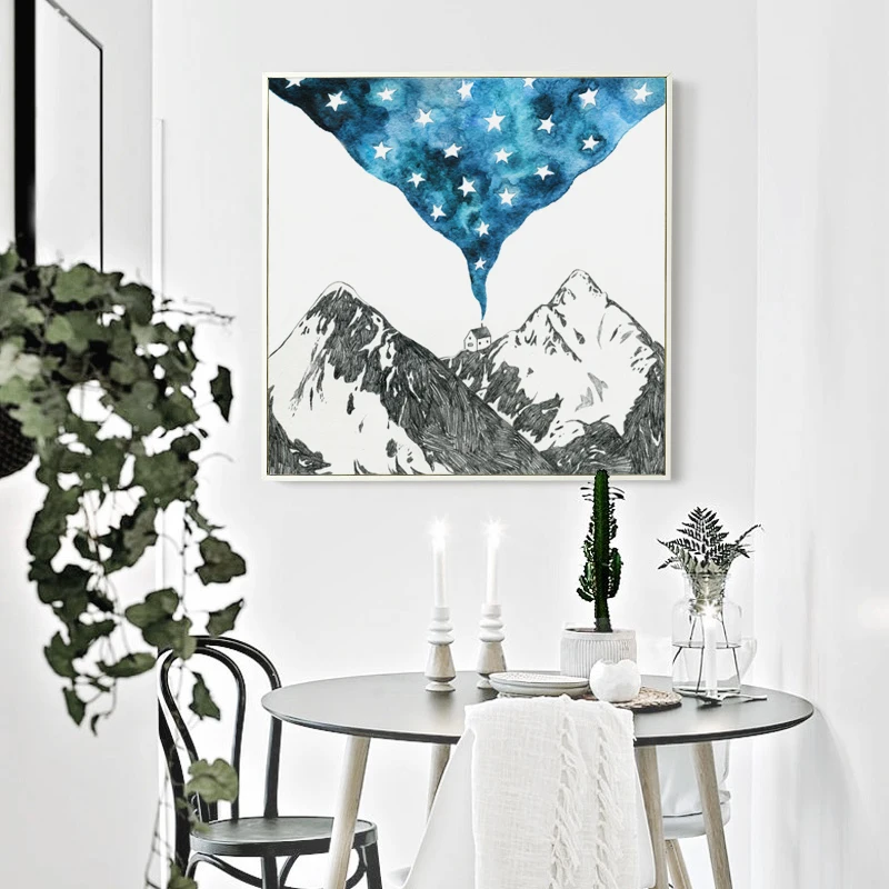 Абстрактная акварель снег гора дым дом холст Художественная живопись печать