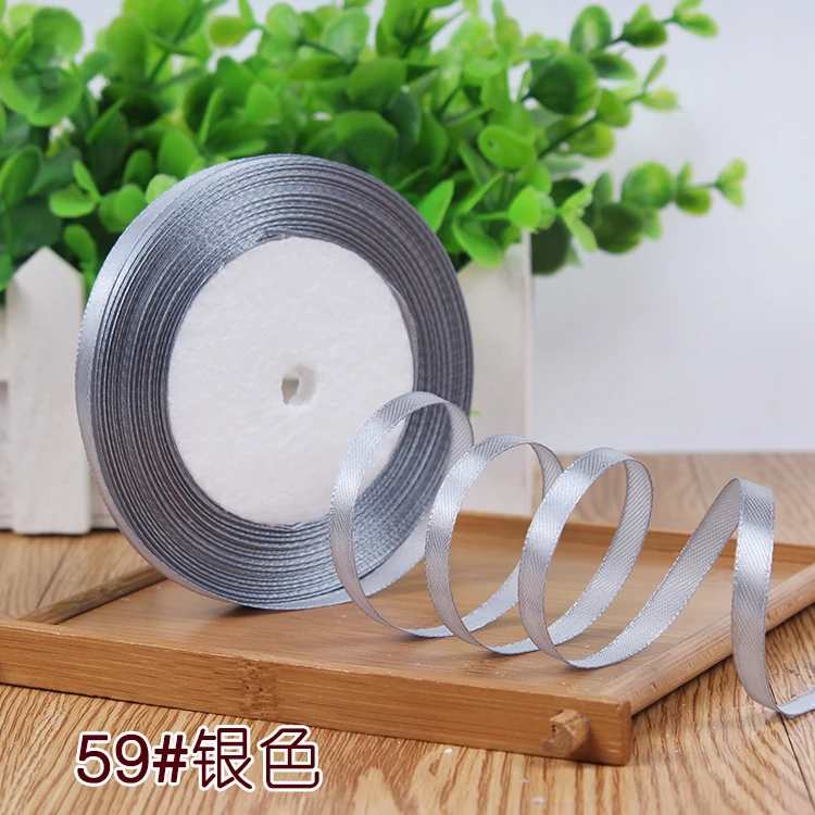 Silver Gray 6 мм шелковые атласные ленты для свадьбы, Рождества, дня рождения, украшения, сделай сам, бант, ленты для рукоделия, коробка для торта, упаковочные материалы для подарков - Цвет: Silver Gray