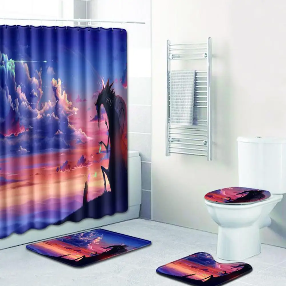 MeterMall 4pcs/set Anime Toilet Polyester Cover Mat Non Slip Floor Set Bathroom Shower Curtain Bath Suits | Дом и сад