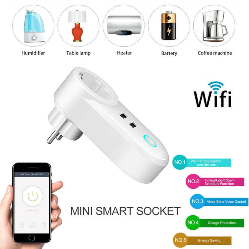 удлинитель розетки Wi Fi Smart Plug с двумя портами usb Синхронизация розетка