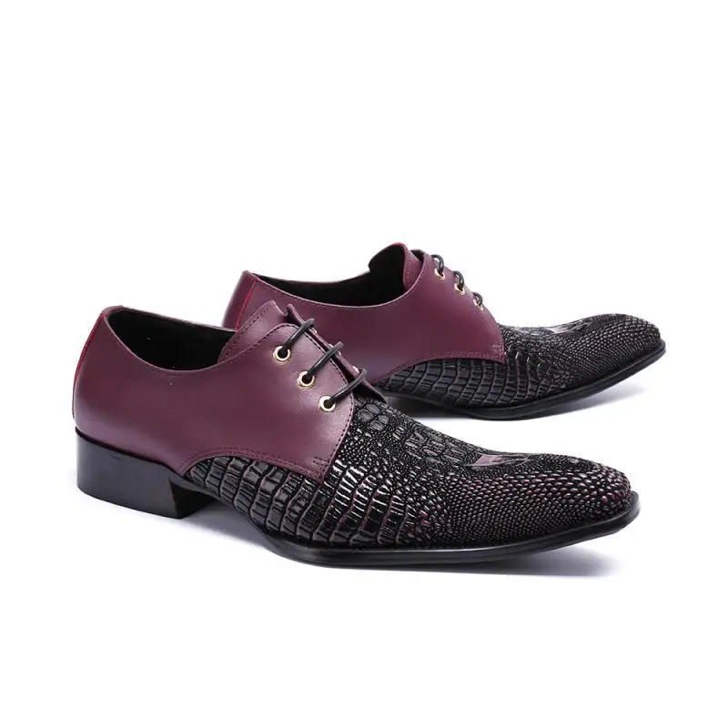 

Genuine Leather Men Shoes Oxfords Glitter Business Wedding Italian Dress Shoes Red Men Lace-Up Shoes Men Flats