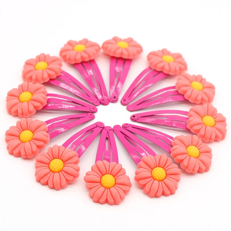 Red hair clips 12 шт./лот, красивые заколки для волос с цветами, мягкие детские заколки для девочек из ПВХ, аксессуары для волос, желтый, розовый, красный цвет, заколки для детей - Цвет: Red hair clips