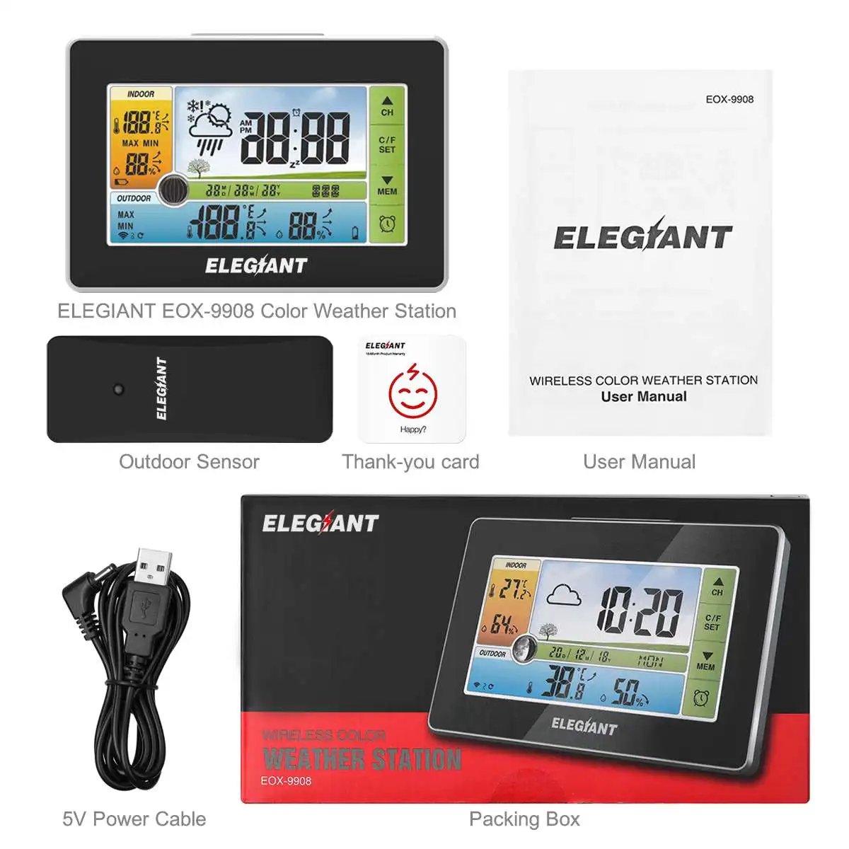 ELEGIANT LCD Цифровая сенсорная Метеостанция и наружный датчик влажности Термометры 3CH термометр гигрометр